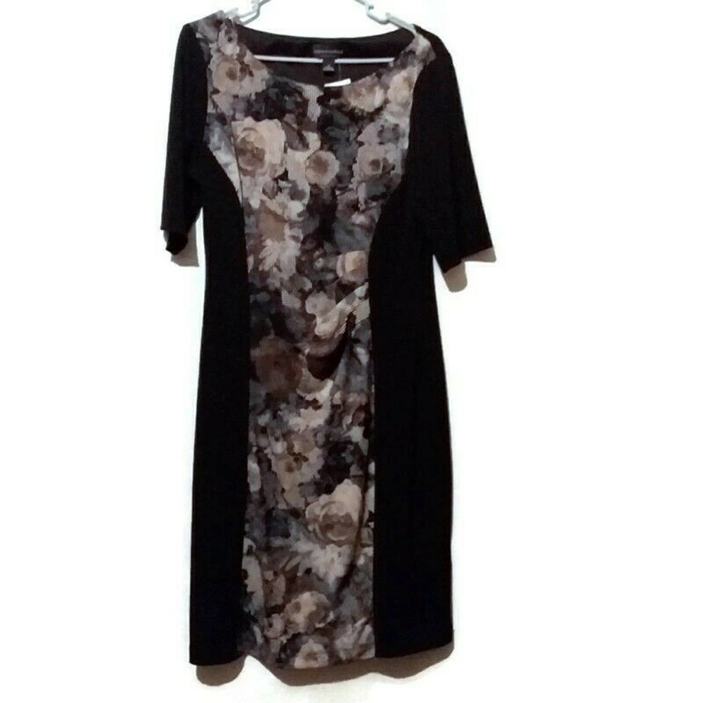 NWT Floral Midi Length Dress Size 12 Black and Tan